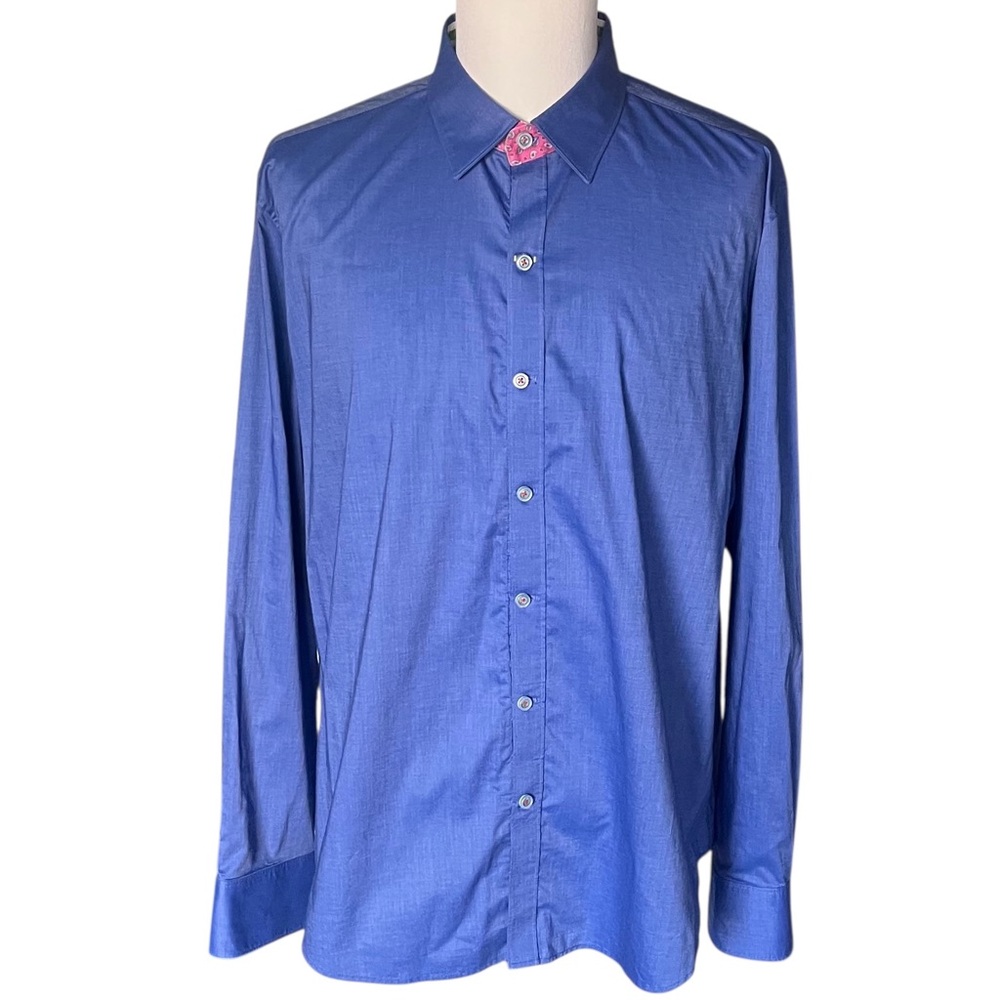Robert Graham X‎ Tailored Fit Blue Button Down Shirt 2XL Paisley Trim